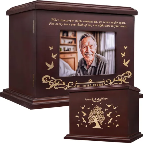 Vista 8 de Urnas de cremación para cenizas humanas de adultos hombres y mujeres, urna de madera para cenizas, urnas de marco de fotos de madera, caja y ataúd