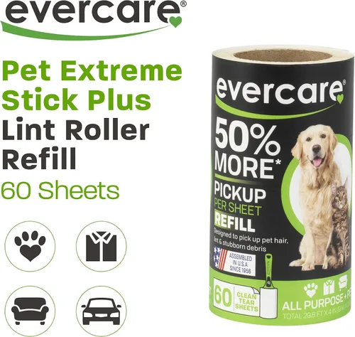 Vista 2 de Recambio Evercare para rodillo de pelusa adhesiva extra para mascotas, 60 hojas, paquete de 6