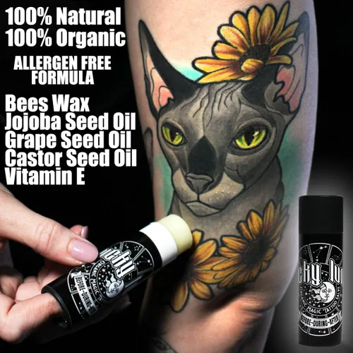 Vista 4 de LuckyLuna Tubo orgánico de cuidado posterior del tatuaje, hidratante de tatuaje para la longevidad del color, orgánico totalmente natural, loción