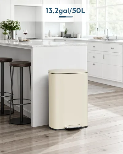 Vista 8 de Arlopu Cubo de basura de 13.2 + 1.3 galones con cubo interior extraíble Beige