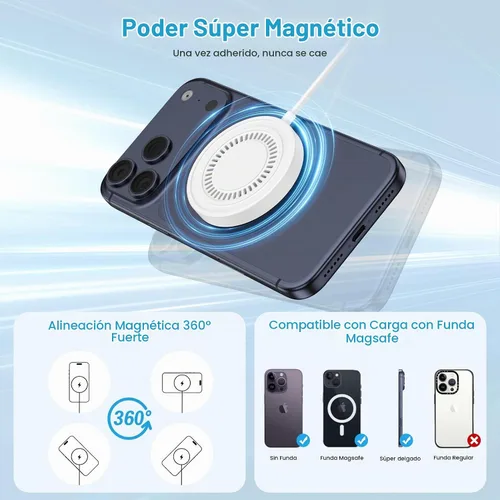 Vista 8 de Cargador inalámbrico magnético MagSafe cargador de carga rápida para iPhone 17e/17 Pro Max Air 16 15 Plus 14 13 12, AirPods, USB-C/A Mag-Safe Base