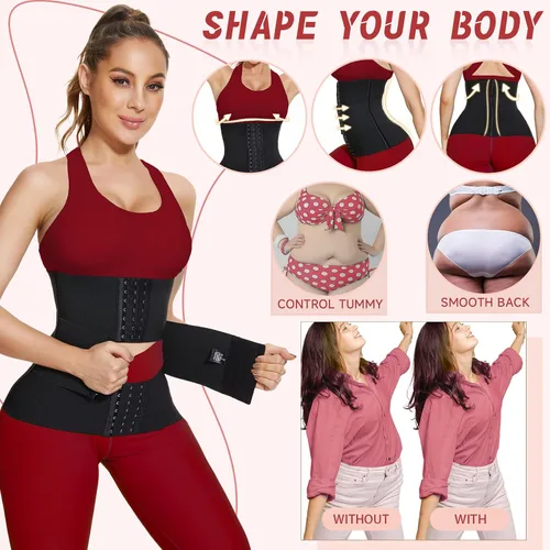 Vista 3 de VUNMUN - Corsé de entrenamiento de cintura para mujer, faja ajustable para entrenamiento de reloj de arena, moldeador de cuerpo, Negro