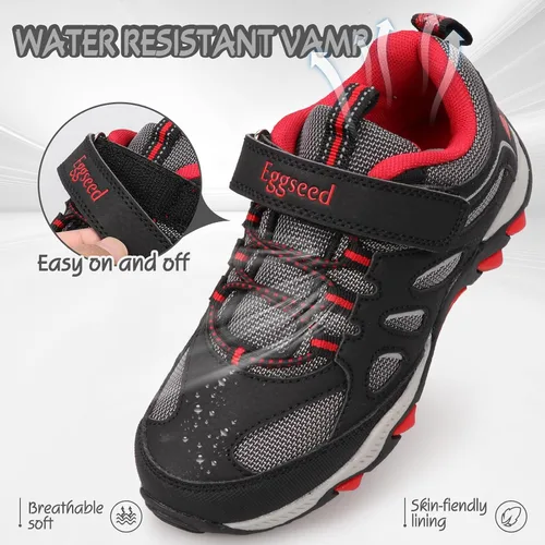 Vista 2 de UOVO Botas de senderismo resistentes al agua para niños, zapatos para caminar al aire libre, antideslizantes, al tobillo, zapatos deportivos