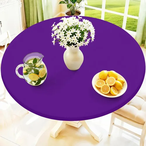 Vista 24 de Moosfor Mantel redondo de elastano, elástico ajustable impermeable para mesas de 18 a 24 pulgadas, mantel de picnic elástico lavable para Azul