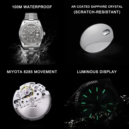 Vista 2 de CADISEN Reloj mecánico automático de acero inoxidable de lujo de marca impermeable de 328.1 ft para hombre de diseño H0mage