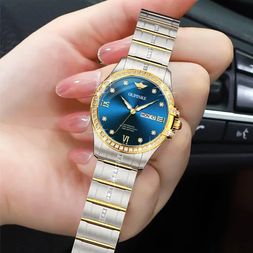 Vista 3 de OLEVS Reloj automático para mujer, de lujo, con diamantes de lujo, cuerda automática, impermeable, fecha luminosa