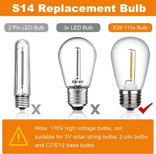 Vista 6 de TJOY Paquete de 24 bombillas LED S14 de repuesto, 1 vatio, inastillables y resistentes al agua para tiras de luces de exteriores, estilo Edison