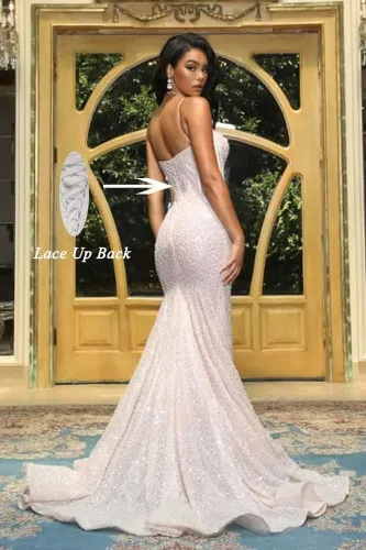 Vista 2 de Mermaid Prom Dresses for Women 2023 Sequin Spaghetti Straps Long Sparkly Formal Evening Gowns