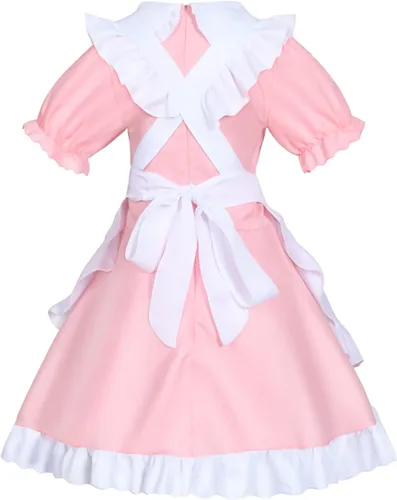 Vista 4 de Juego de delantal de sirvienta de gato francés de anime para cosplay, disfraz de cosplay (rosa, S)
