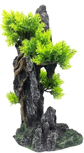 Vista 9 de Adorno de piedra para acuario con vista a la montaña, árbol de cueva de roca, decoración de acuario para peceras para peceras pequeñas, 7.5 pulgadas