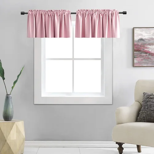 Vista 18 de DONREN Cenefas opacas de ventana de 12 pulgadas de largo para loft, cenefas de cocina aguamarina con bolsillo para barra