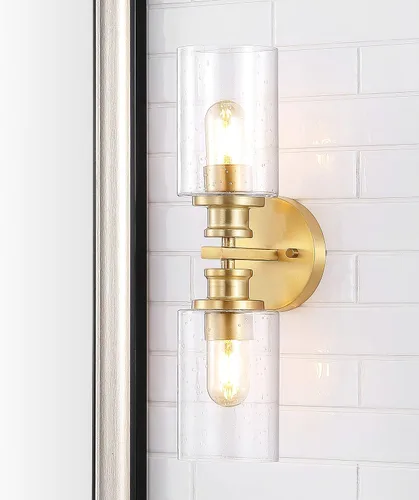 Vista 5 de JONATHAN Y Aplique de pared LED de latón dorado de 16.5 pulgadas, lámpara de tocador moderna de granja con pantalla de vidrio sembrado, accesorio