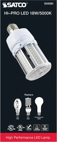Vista 6 de Satco Bombilla LED de mazorca de maíz de 18 W, repuesto HID para iluminación de garaje y comercial, luz diurna de 5000 K, base E26, derivación