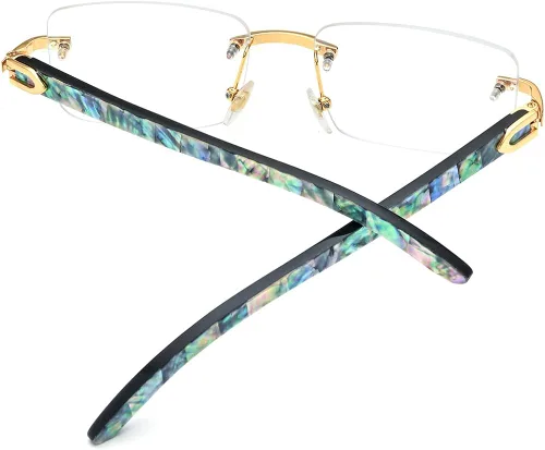 Vista 6 de HEPIDEM 100% Really Buffalo Horn Mejillón Shell Rimless Gafas Marco 908