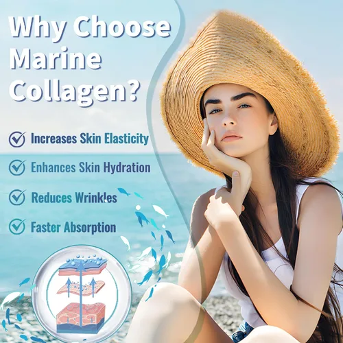 Vista 5 de Zammex Péptidos de colágeno marino en polvo sin sabor, colágeno de pescado capturado en la naturaleza, apoya la piel saludable, cabello