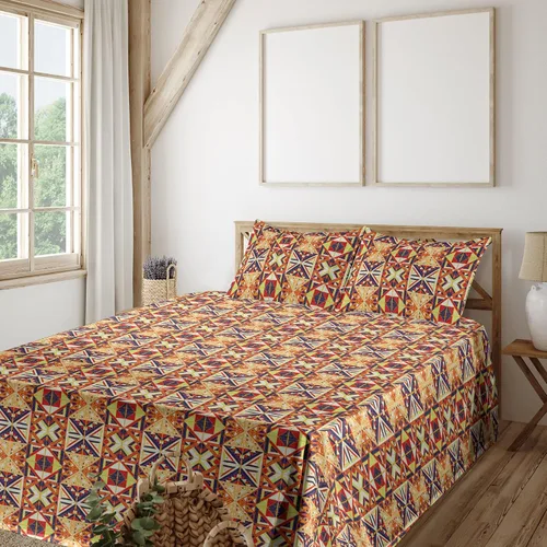 Vista 28 de Ambesonne Juego de sábanas vintage, diseño de curvas de inspiración victoriana, estampado de hojas y flores, sábana bajera y encimera con fundas