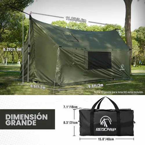 Vista 5 de REDCAMP Tienda de Campaña Caliente Grande tipo Hamaca con Salida para Estufa, Tienda de Campaña de Pared de Invierno Impermeable y Resistente al