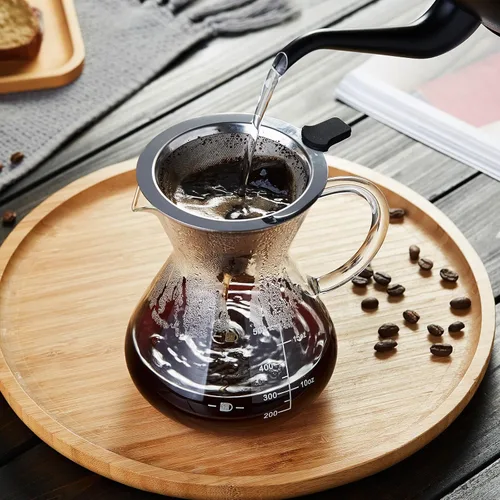 Vista 3 de Unbreakable - Cafetera con doble filtro inoxidable de 17 onzas, grueso resistente al calor, gotero de vidrio de borosilicato para verter sobre