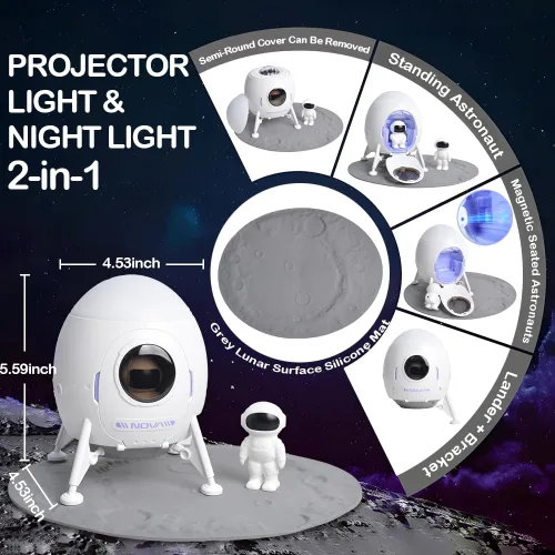 Vista 3 de Proyector de estrellas y galaxias astronautas, luz nocturna, Space Man Lander Astronauta Buddy Starry Nebula Proyector de techo Sky LED Starlight