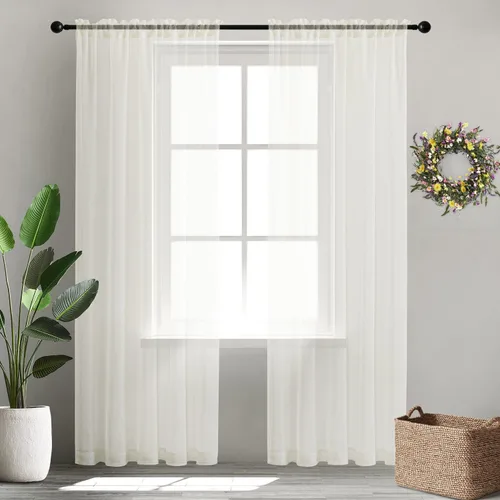 Vista 17 de XTMYI Cortinas negras de 48 pulgadas de largo para dormitorio, juego de 2 paneles, bolsillo para cortinero, cortinas de encaje transparentes