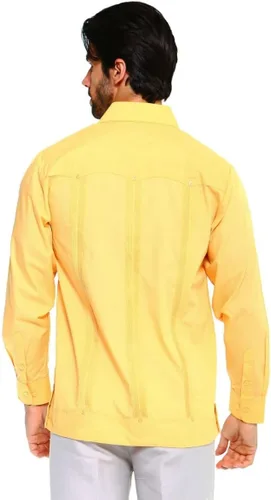 Vista 6 de Mojito Collection Camisa Guayabera clásica de mezcla de polialgodón de manga larga, Oro