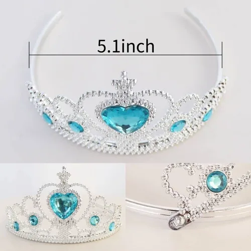 Vista 5 de Peluca larga de coleta negra para cosplay con flequillo (+ corona de princesa) para niñas pequeñas, peluca de princesa trenzada con tiara