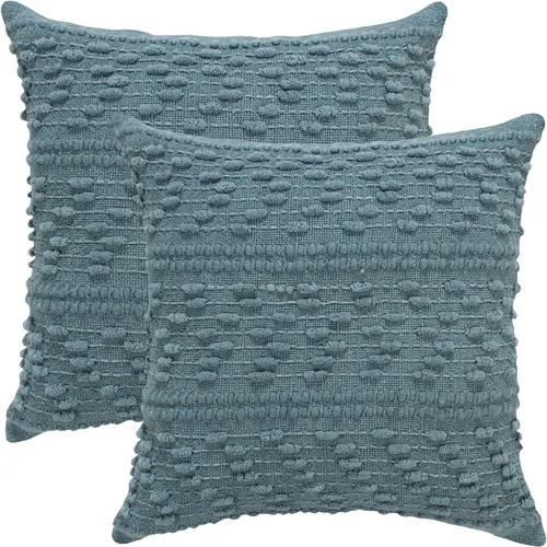 Vista 2 de ACCENTHOME Funda de almohada bohemia de 16 x 16 pulgadas (2 unidades) de algodón tejida a mano con diseño decorativo para casa de campo, sofá