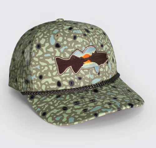 Vista 29 de Paramount Outdoors Sombrero de pesca de trucha al atardecer, diseño de silueta de pez de montaña, sombrero para exteriores con cómodo Snapback