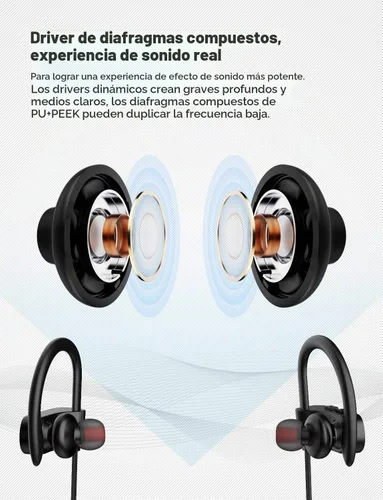 Vista 4 de Auriculares Bluetooth, auriculares inalámbricos IPX7 impermeables deportivos con micrófono HD estéreo a prueba de sudor, auriculares intraurales