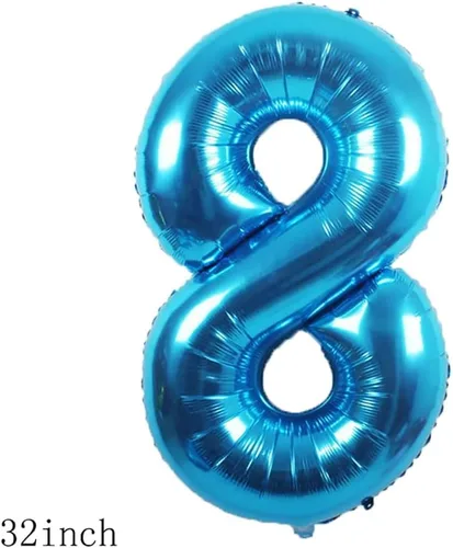 Vista 2 de Globos, 11 globos de aluminio de 8 años para decoración de fiesta de cumpleaños de 8 años, globos de confeti para fiesta de niños, suministros
