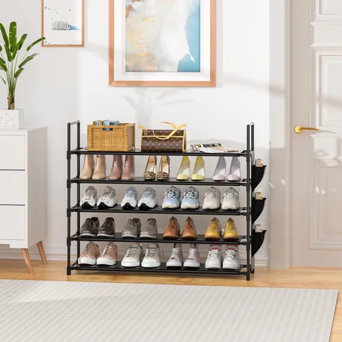 Vista 2 de OYREL Organizador de zapatos de 5 niveles para armario, entrada, garaje, puerta, ahorro de espacio, soporte/torre para zapatos, grande, capacidad