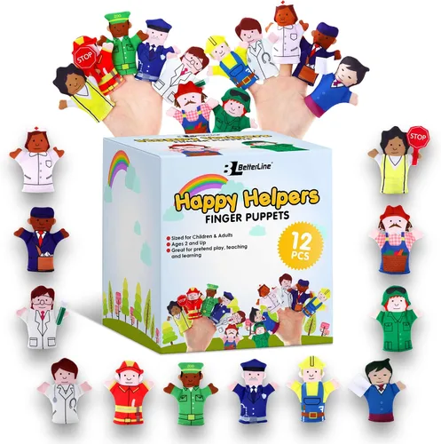 Vista 10 de Juego de marionetas de dedo, juego de 20 piezas para la hora del cuento, marionetas de tela con 14 animales más 6 personas miembros de la familia