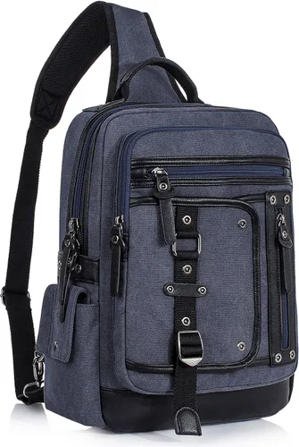 Vista 11 de Bolsa de mensajero para hombre, bolsa cruzada de lona, mochila cruzada, bolsa de hombro para laptop, senderismo, mochilas casuales tácticas