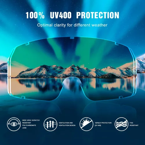 Vista 9 de SPOSUNE Gafas de esquí sobre gafas con doble lente Gafas de nieve antivaho anti-UV para hombres, mujeres, jóvenes, esquí, motos de nieve