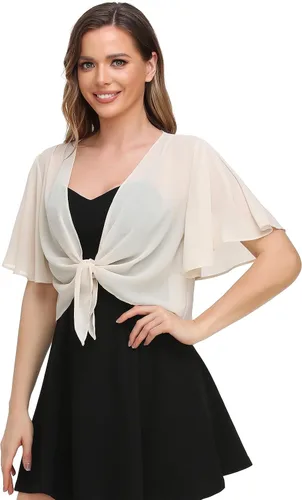 Vista 3 de Bolero de Gasa para Mujer Chal Envolvente de Frente Abierto con Lazo Top Cárdigan para Vestido de Noche