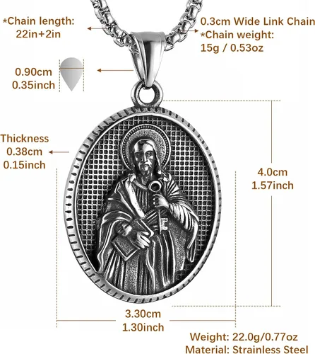 Vista 2 de HZMAN Collar de San Benito de acero inoxidable para hombres y mujeres, amuleto de exorcismo católico, colgante de medalla de joyería de regalo