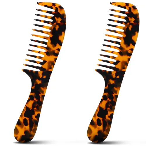 Vista 12 de Peine de dientes anchos, peine desenredante grande, peine desenredante de celulosa para cabello grueso, rizado, ondulado, húmedo y seco, paquete