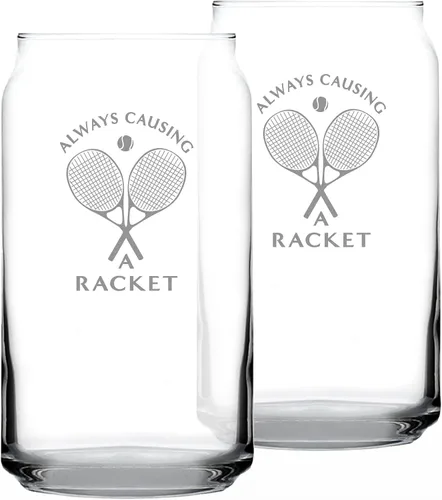 Vista 6 de Custom Causing A Racket – Vaso de cerveza personalizado – Decoración divertida temática de tenis y regalos – Vasos de 16 onzas