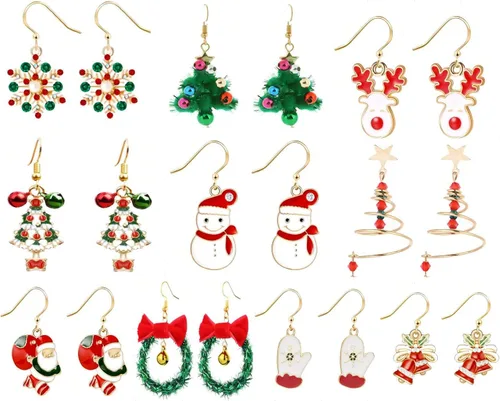 Vista 9 de Aretes de Navidad con diseño de árbol de copo de nieve de caramelo, regalo de cumpleaños de Acción de Gracias, joyería bonita para niñas, niños