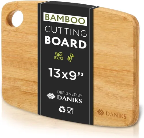 Vista 10 de Daniks Tabla de cortar de bambú de 9 x 6 pulgadas (pequeña), extra gruesa y resistente, con orificio para colgar, previamente engrasada, respetuosa