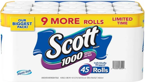 Vista 16 de Scott 1000 papel higiénico, 8 rollos, apto para tanque séptico, papel higiénico de 1 capa