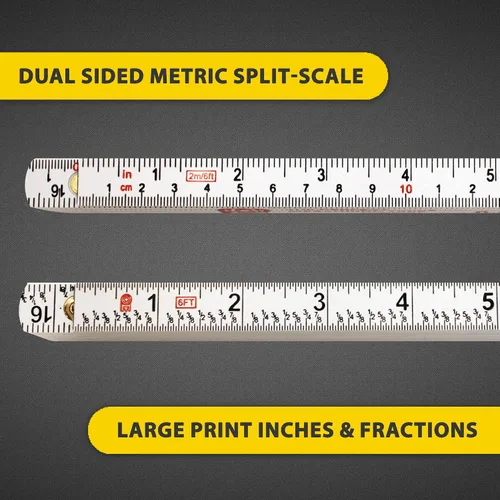 Vista 2 de Regla plegable de carpintero de Perfect Measuring Tape Co. FR-72, construcción ligera de compuesto (regla plegable de yarda) con fracciones