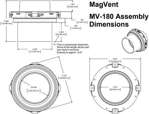 Vista 6 de MagVent MV-180 Acoplamiento magnético de ventilación para secadora (plata)