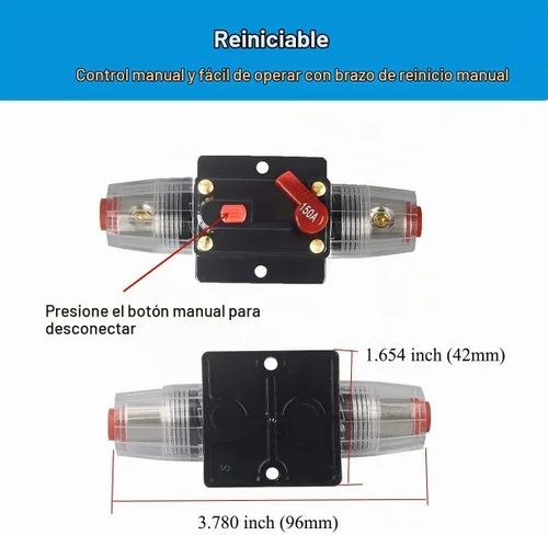 Vista 4 de Interruptor de circuitos manual para audio, 100 A/150 A, con botón, 12 V-24 V, CC, fusible, para sistemas de audio, para lancha, automóvil WA100A