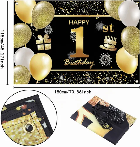 Vista 2 de Cartel de 1er feliz cumpleaños - Decoraciones para fiesta de cumpleaños de hombres