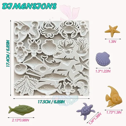 Vista 3 de Molde de silicona para pastel de temática marina, concha, coral, concha, tortuga, tiburón, forma de tiburón, para chocolate, caramelo, hielo, canle