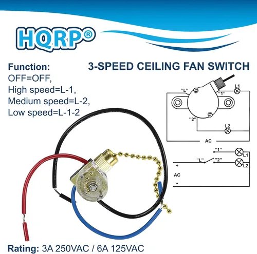 Vista 6 de HQRP Westinghouse - Interruptor de 3 cables de 3 vías compatible con Hunter, Casablanca, Hampton Bay, Harbor Breeze, Westinghouse - Interruptor