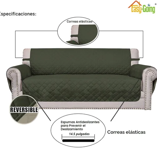 Vista 3 de Easy-Going - Funda reversible para sofá, resistente al agua, con varillas de espuma y correas elásticas, protector de muebles para mascotas y perros
