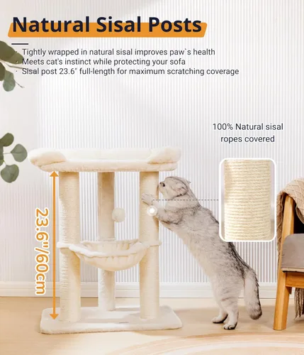 Vista 7 de Happi N Pets Torre de Árbol para Gatos Grande de 28 pulgadas para Gatos de Interior, Poste Rascador para Gatos con Cama Grande para Gatos Grandes