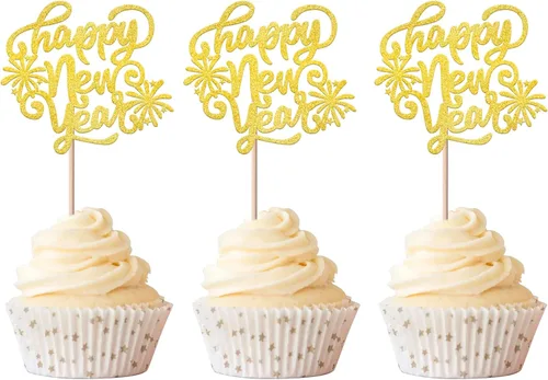 Vista 24 de Rsstarxi 1 paquete de decoración para tartas de Año Nuevo 2024 con purpurina para decoración de pasteles de Año Nuevo 2024, decoración para pasteles